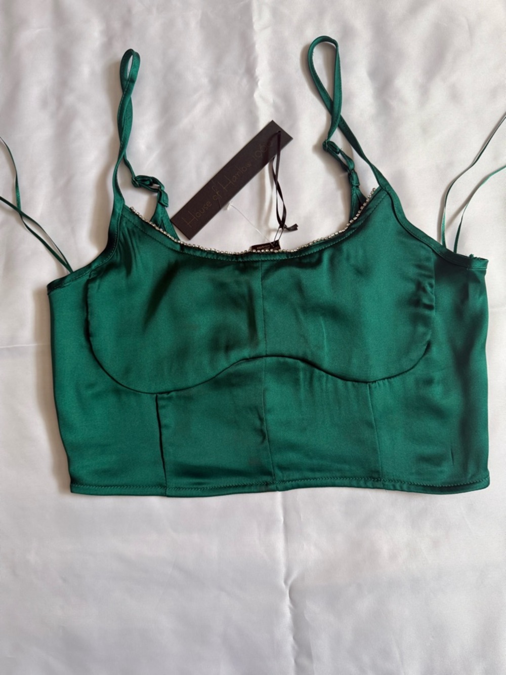 House of Harlow 1960 Teal Green Satin Crop Top S